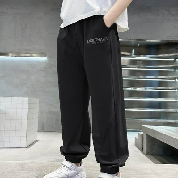 Cethrio Kids Boys Sweatpants, Thin Elastic Waist Casual Athletic Summer Pants Black Size 4-13 T