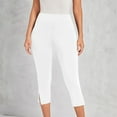 thumbnail image 7 of Stamzod Knee Length Leggings Summer Solid Color High Waisted Capri Leggings Casual Slim Fitting Stretch Capris for Women (Available In Plus Size) White A XL, 7 of 7