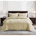 thumbnail image 2 of Chezmoi Collection Piers Beige Velvet Quilt Queen Set, 3-Piece Lush Plush Distressed Velvet Bedding All Season Lightweight Bedspread, Brushed Microfiber Reverse with Double Square Stitch, 2 of 9