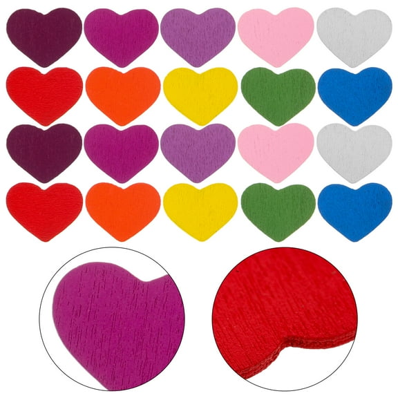 Raindrops 100pcs Wooden Heart Craft Supplies Multi Colored Heart Wood Shapes for DIY Projects and Home Decor