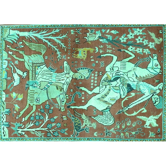 Ahgly Company Machine Washable Indoor Rectangle Animal Turquoise Blue Traditional Area Rugs, 5' x 7'