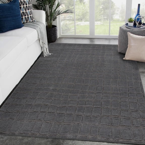 Luxe Weavers Modern Abstract Checkered Charcoal 8x10 Area Rug