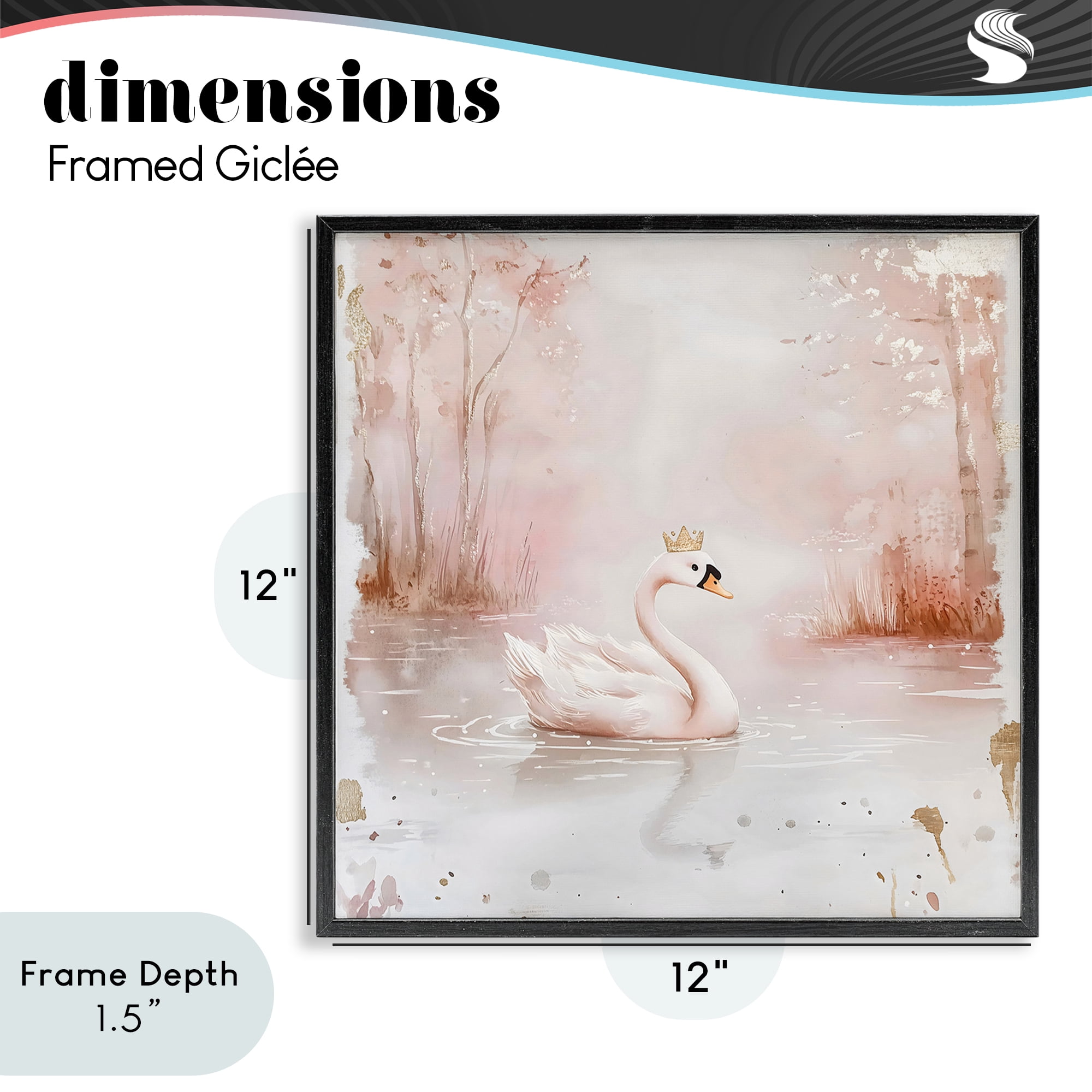 Stupell Industries Swan with Crown in Pastels Black Framed Giclee Art, design by Creative Studio