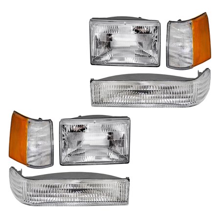 Jeep Grand Cherokee Corner Light - 6 Pc Set Headlights w/ Front Park Signal Lamps & Side Markers Replacement for 1993-1996 Jeep Grand Cherokee 56005099 55155126