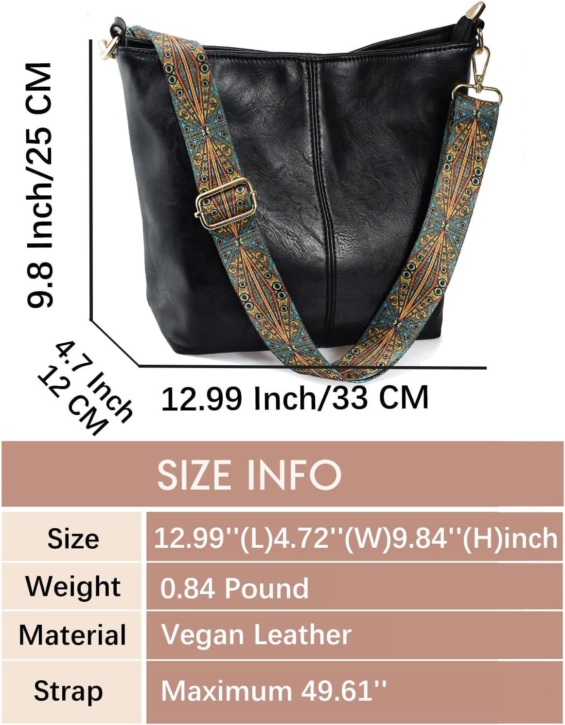 Kwuty Hobo Bags Vegan Leather Crossbody Bag Guitar Strap Shoulder Purses with Zipper Handbags for Women