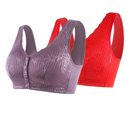 YWDJ Push up Bras for Women Plus Size Padded 2 Pack Front Closure Comfortable Bras No Underwire Bras Wide Strap Full Coverage Wrap Sleep Bras Padded Plus Size Lace Comfy Bras Solid Bras Purple XL
