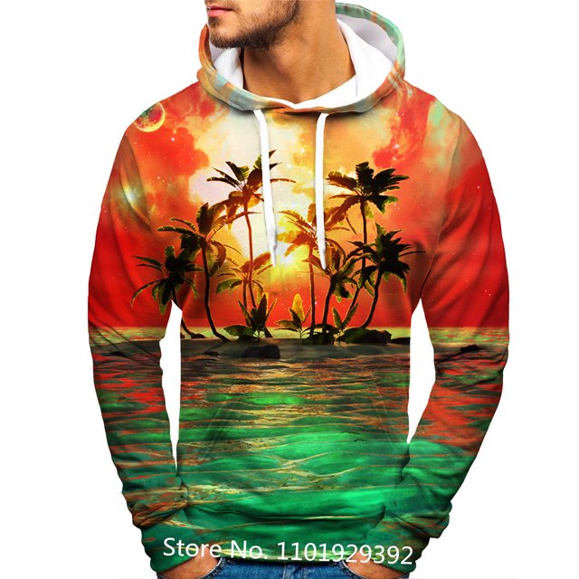 Sweat à Capuche Imprimé 3d Motif Palmier Hawaïen Drôle, Pull Décontracté Cool