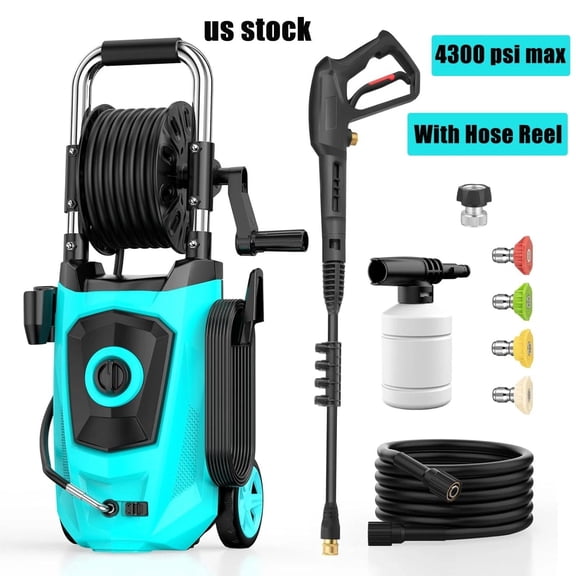 Electric Pressure Washer 4500PSI MAX 2.8GPM Pressure Washers Powered with 20 FT hose and 35 FT power cord, 4 Nozzle and Foam Cannon, Powerwashers Cleaner Machine for Home, Cars, Blue
