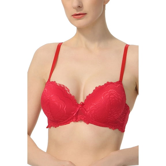 phistic Women Lace Overlay Padded Underwire Bra (Regular & Plus Size 34A- 40D)