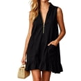 thumbnail image 6 of QUNYINEY Sleeveless Everyday Dresses for Women Mini Summer A Line Black Sundress Collared with Pockets Ruffle Loose Fit Dresses, 6 of 7