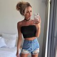 thumbnail image 5 of Women Summer Tops Women Strapless Elastic Bandeau Tube Tops Bra Wrap Vintage Top Warming Undershirt Graphic Shirts Polyester T Shirts Womens T Loose Fitting Athletic Pack Thin Black L, 5 of 8