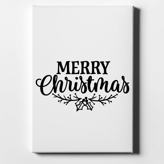 Merry Christmas Mistletoe - Black - 8" x 10" - Decorative Canvas Wall Art - White Edge - 5/8" Gallery Wrapped