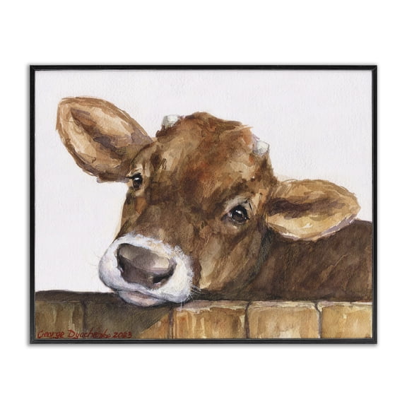 Stupell Industries Rustic Lodge Cattle Calf Gazing Black Framed Giclee Art, 14 x 11, by George Dyachenko