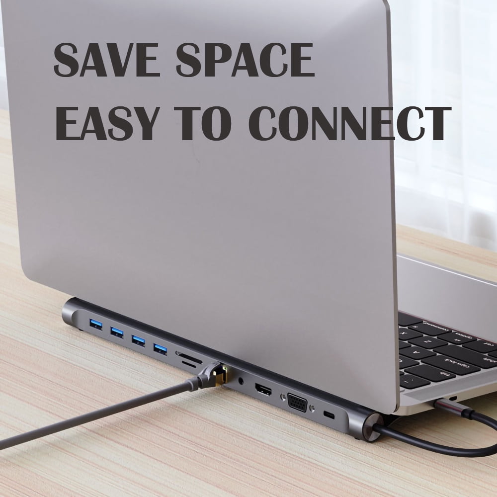 USB C Docking Station Dual Monitor, 11 in 1 Laptop Docking Station MacBook/Windows, USB C Hub Multiport Adapter with 4K, VGA, USB 2.0/3.0, PD 100W, Ethernet, SD/TF Slots, Audio/Mic