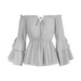 thumbnail image 4 of ABATAB Renaissance Shirts for Women Fashion Elegant off Shoulder Ruffle Tops Lightweight Medieval Long Bell Sleeve Outfits(Medium,Gray), 4 of 6