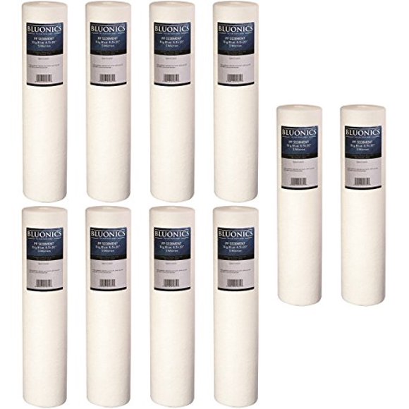 BLUONICS Lot de 10 Filtres à Eau de Remplacement pour Sédiments 4,5 Pouces x 20 Pouces Caisse Complète de 10 (5 Microns) Cartouches Standard pour Toute la Maison pour Rouille, Fer, Sable, Saleté, Sédiments et Particules Non Dissolues