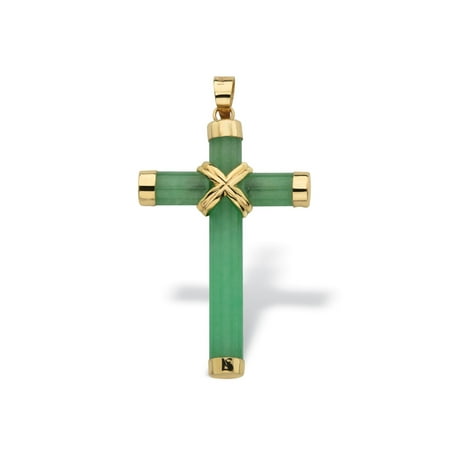 - Genuine Green Jade and 10k Yellow Gold Cross Pendant 1 1/2