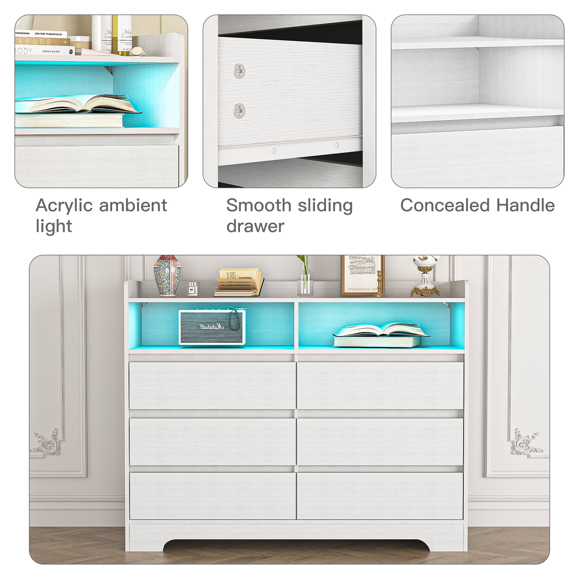 Kadyn 6 Drawer Dresser, White Dresser for Bedroom with LED Lights, Modern Dressers & Chests of Drawers Kadyn 6 Drawer Dresser, White Dresser for Bedroom with LED Lights, Modern Dressers & Chests of Drawers