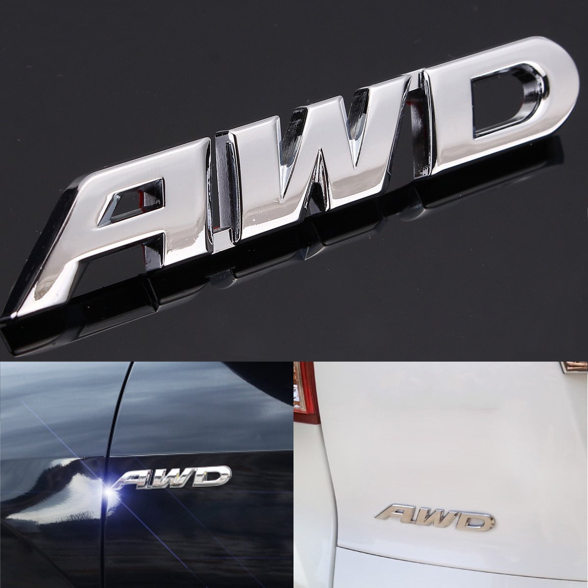 Silver Car AWD Metal Emblem Badge Decal Sticker for 4 Wheel Drive SUV Tailgate
