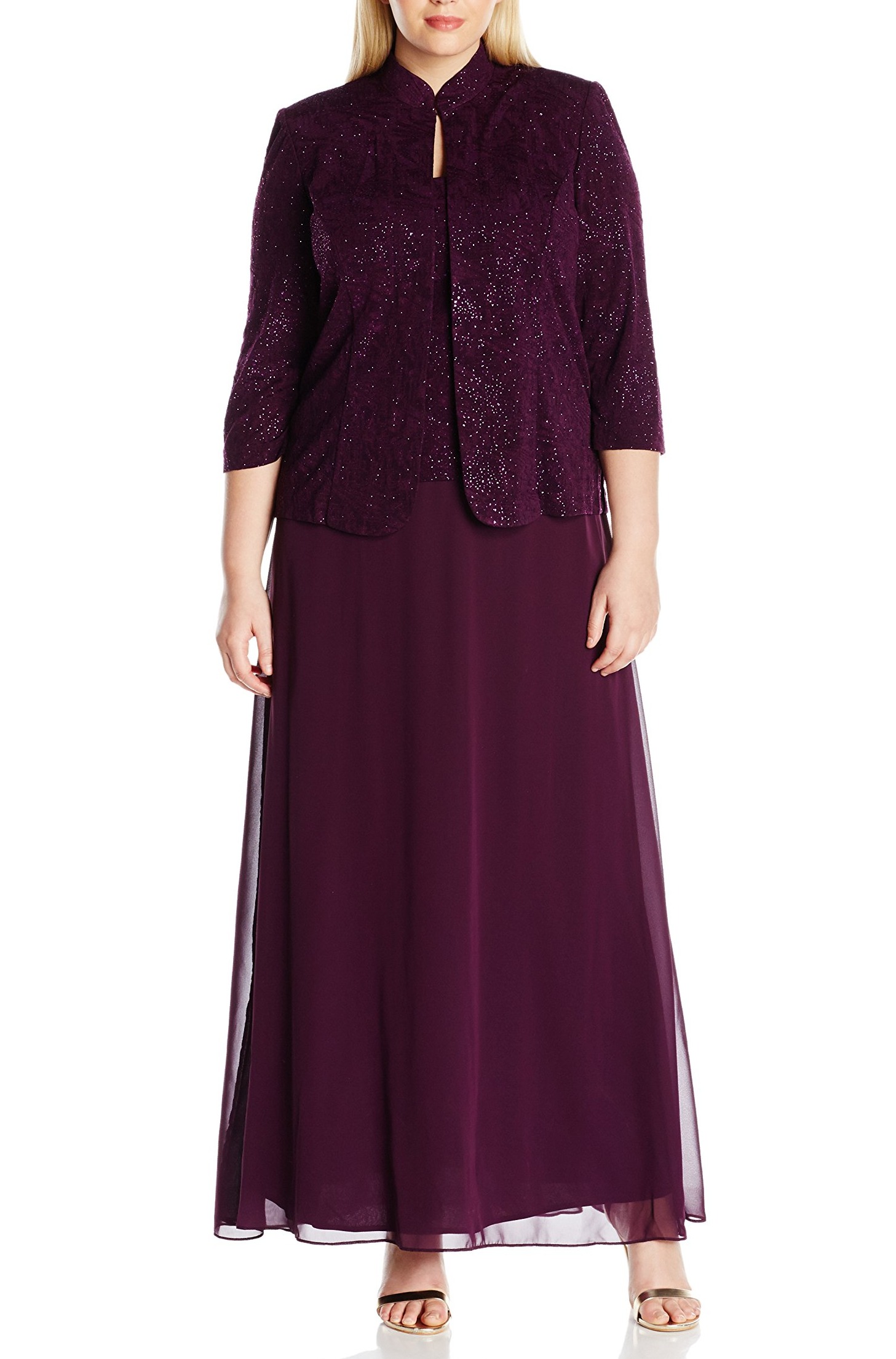 Alex Evenings Dresses Women's Eggplant Plus Shimmer Gown 22W