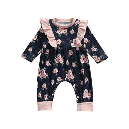 

Listenwind Baby Boys Girls Floral Jumpsuit Ruffle Front Long Sleeve Sleeper Ruffle Romper Bodysuit Tie Dye One-Piece Jumpsuit