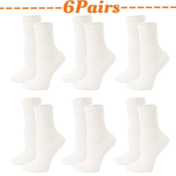 6 Pairs White Fuzzy Socks for Women, Cozy, Soft, Warm Winter Sleep Fluffy Socks, Stocking Comfy Cloud-Like Socks for Spa,Home