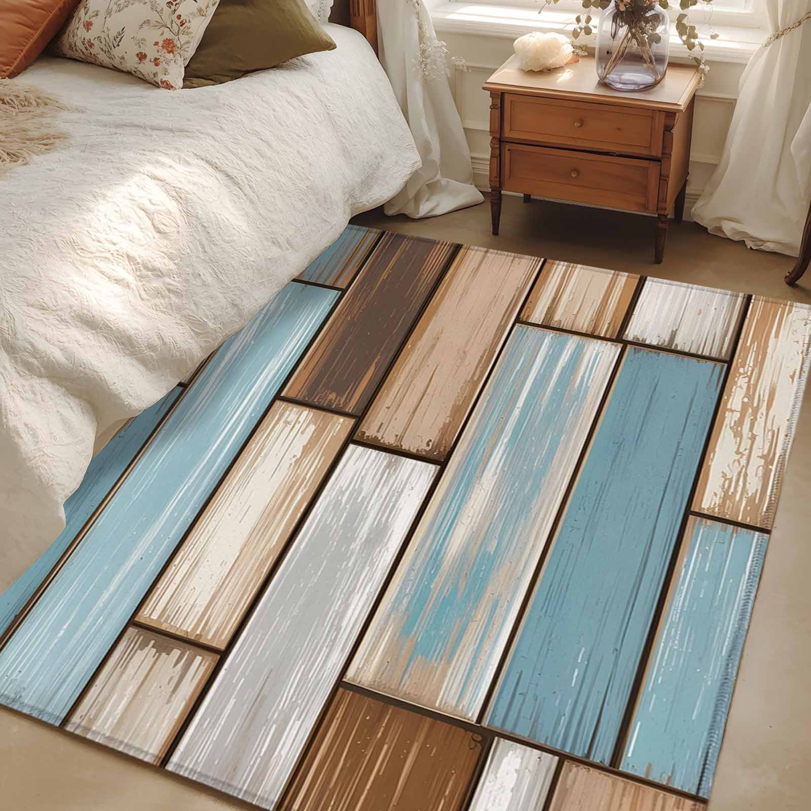 Area Rugs 2.7'x5', Blue Beige Brown Vintage Carpet for Living Room Bedroom Dining Room, Retro Farmhouse Elegant Pastoral Throw Kitchen Rugs Non Slip Washable Rectangle Indoor Outdoor Rugs