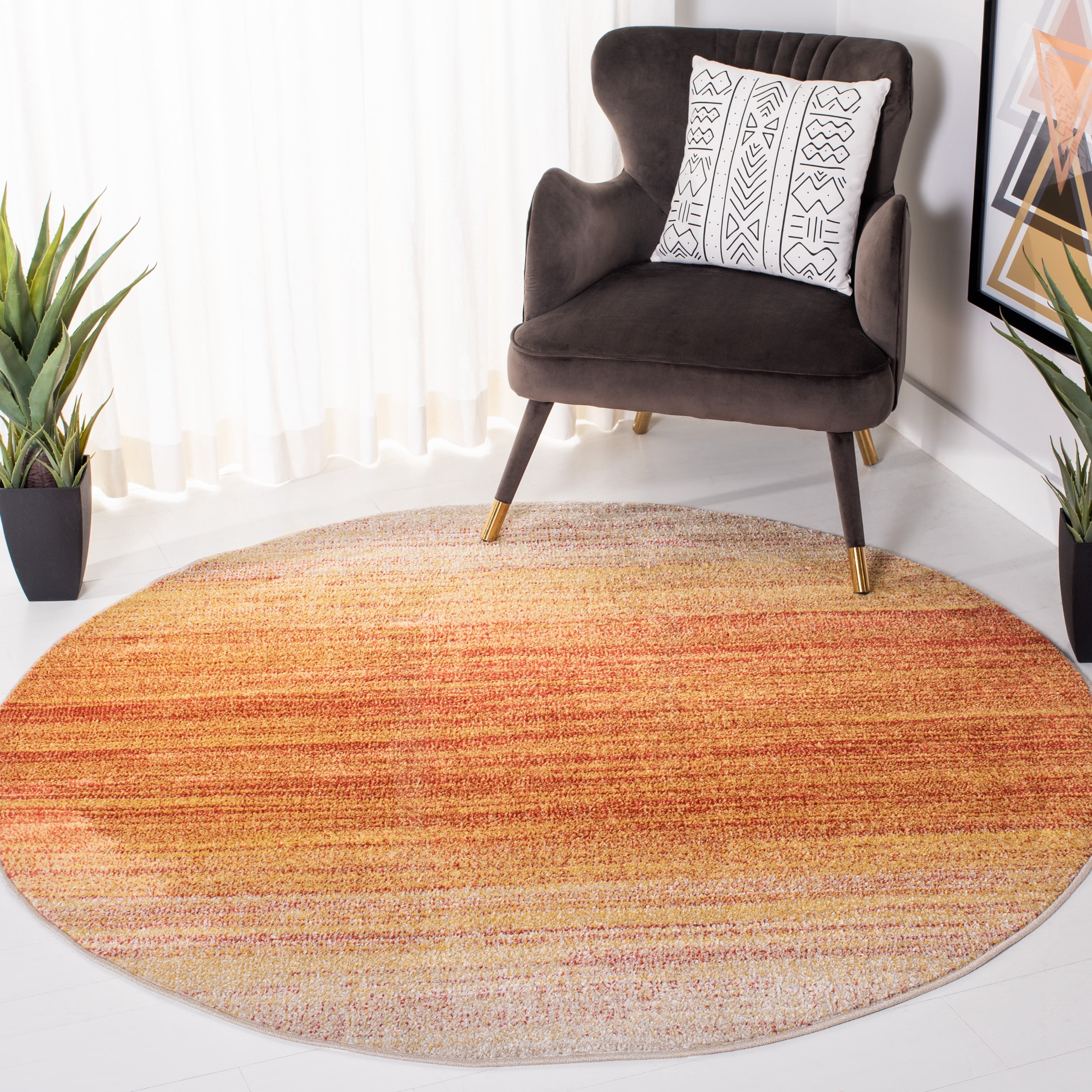 SAFAVIEH Adirondack Maris Abstract Area Rug, Orange/Red, 4' x 4' Round