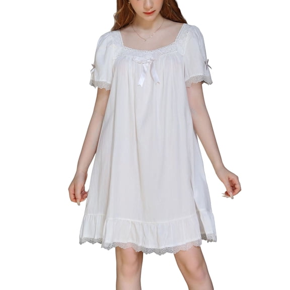 SWSMCLT Women's Soft Pajamas Victorian Nightgown Vintage Old Fashioned Pjs Thin Oversized Adorable Lightweight White Medium
