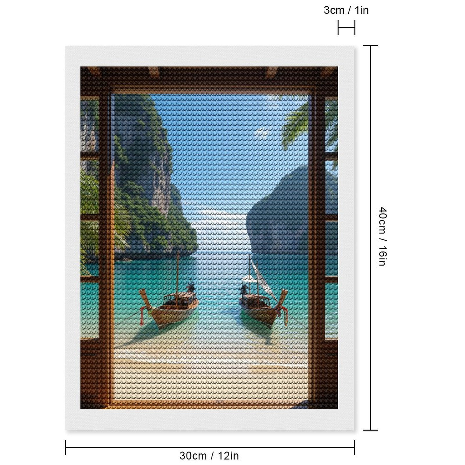 Diamond Art Kits for Adults, Tropical Paradise Boats Ocean View 5D Diamond Painting Kits for Adults Beginners, DIY Full Drill Diamond Painting, Gem Art and Crafts 12x16