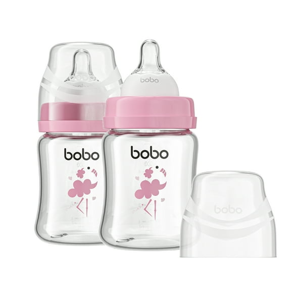 YOHKOH 5 oz Newborn Glass Baby Bottle Set,Wide-Neck,Slow Flow,for 0 m ,Red/2 Pk
