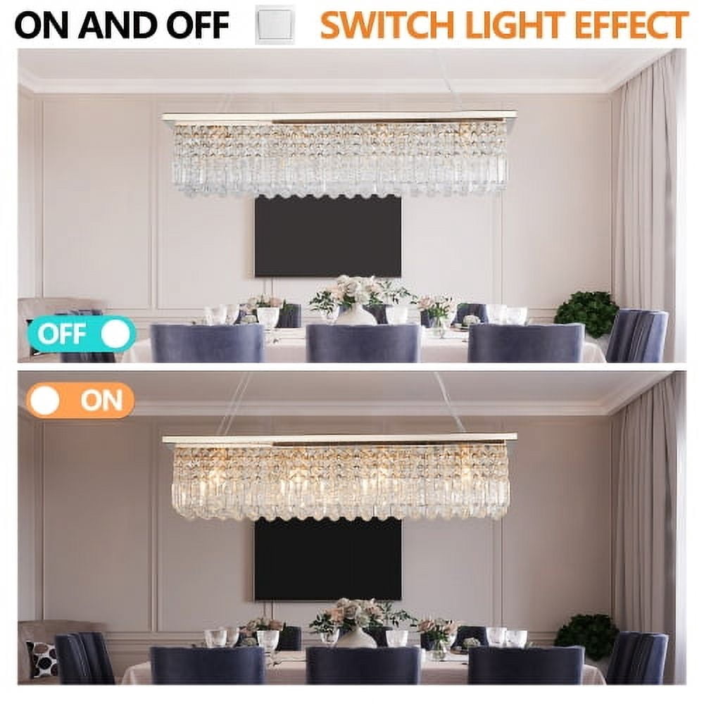 ACE-LIGHTS,Modern Crystal Chandelier,8-Light Golden Rectangle Raindrop Chandelier(Bulb Not Included),Contemporary Rectangular Pendant Light Fixture for Living Room,Dining Room,Kitchen,Bedroom(Golden)