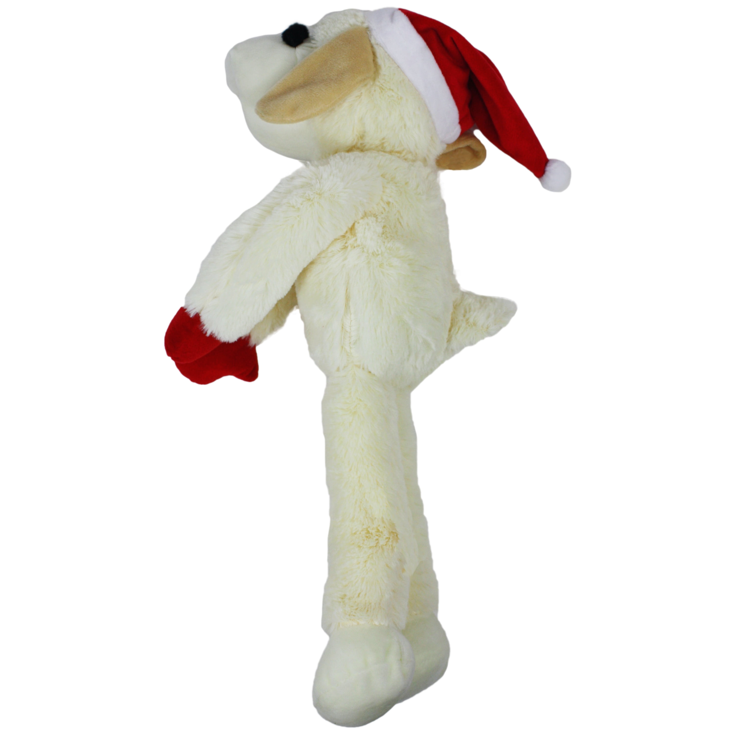 Multipet Jumbo Holiday Lamb Chop, Plush Dog Toy, White with Red Paws and Santa Hat, Squeaker, 19 inches