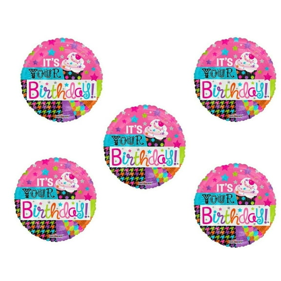 Birthday Cupcakes Balloon Holographic Pack of 5 Five