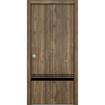 Sliding Closet Bi-fold Doors 60 x 96 inches | Planum 0012 Walnut with Frosted Glass | Sturdy Tracks Moldings Trims Hardware Set | Wood Solid Bedroom Wardrobe Doors