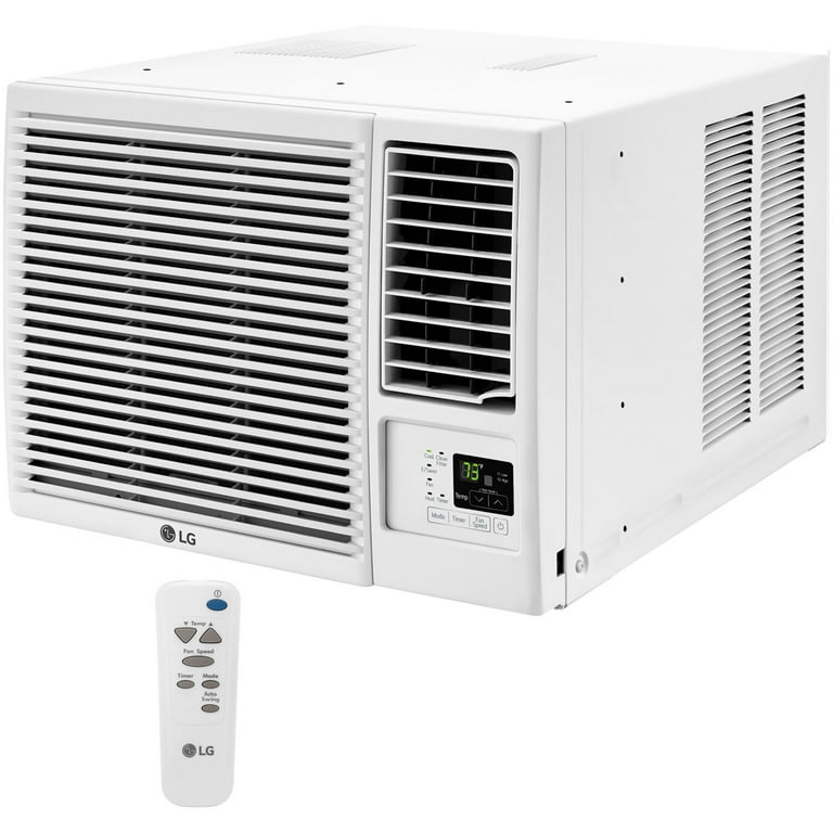 LG 7,500 BTU Window Air Conditioner with Supplemental Heat, Cools 320 Sq.Ft. (16' x 20' Room Size), Electronic Controls with Remote, 2 Cooling, Heating u0026 Fan Speeds, Slide In-Out Chassis, 115V - heat air window unit
