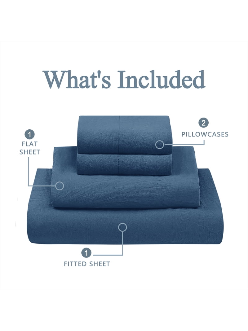 Mainstays Washed Ultra Soft Microfiber Full Bed Sheet Set Indigo 4