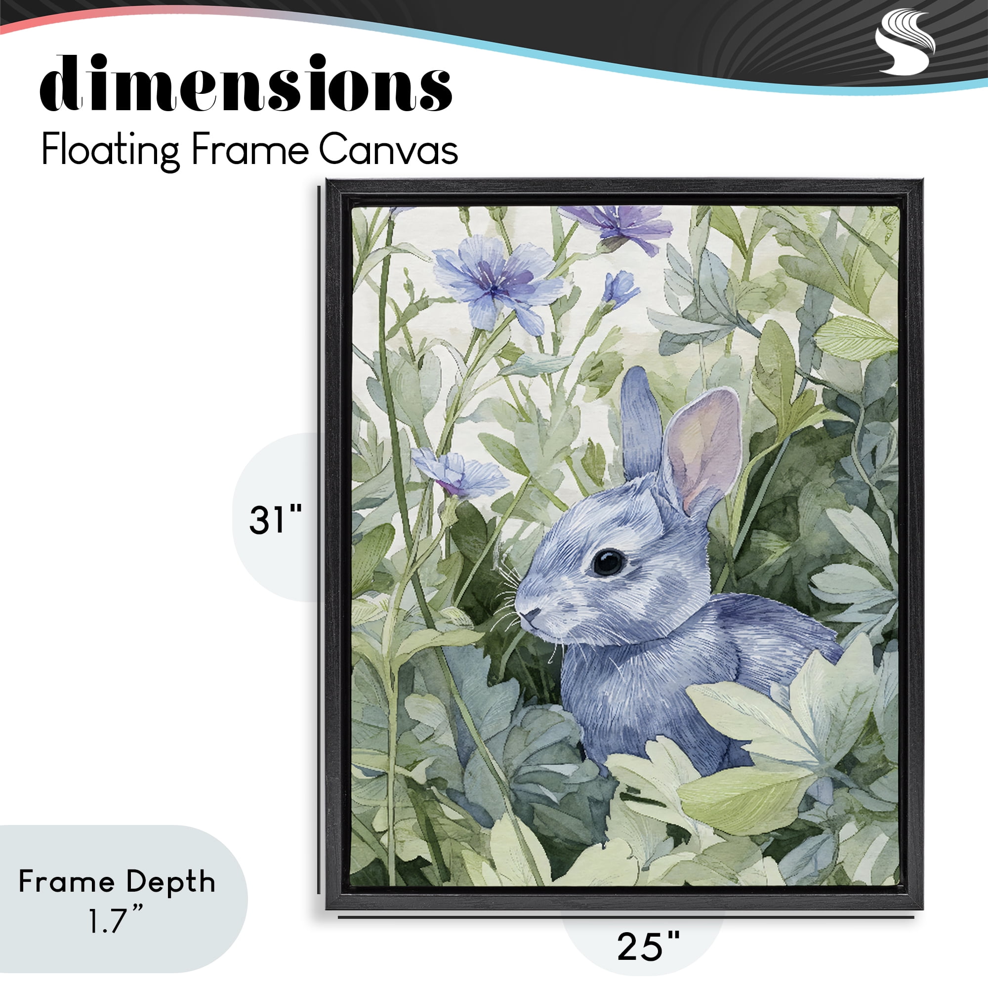 Stupell Industries Blue Bunny Among Leaves Black Framed Floater Canvas Wall Art, design by Franklyn Gregory