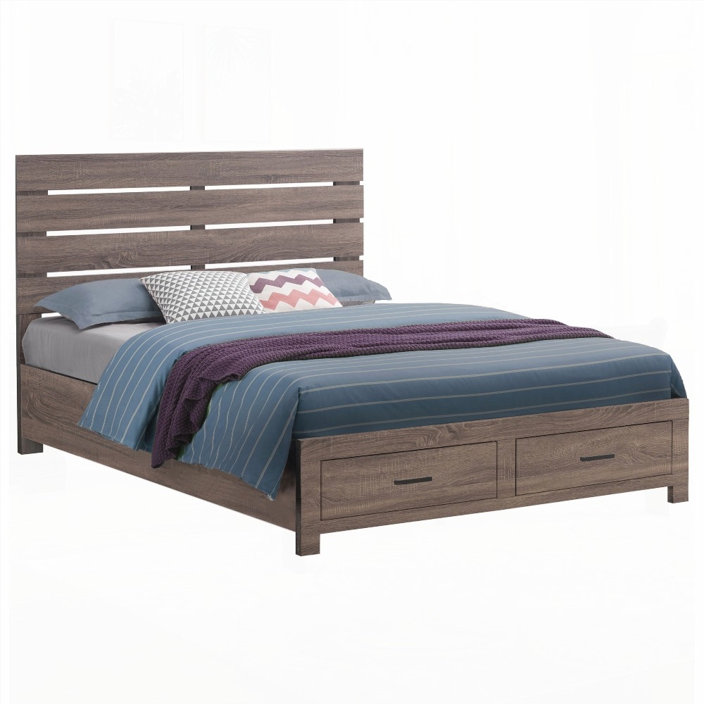King Size Engineered Wood Storage Bed Frame with Barrel Oak Finish for Bedroom