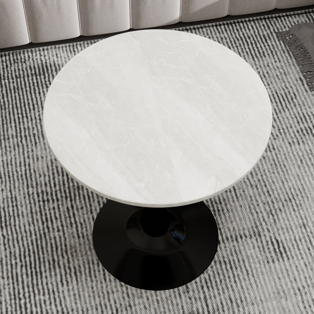 27.6-Inch Round Mid-Century Modern Dining Table & Coffee Table, Faux Marble Top, Pedestal Side Table for Living Room