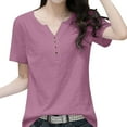 thumbnail image 3 of Shwomsmer Womens Summer Tops Women Button Casual Daily Shirts V Neck Short Sleeve T Shirt Tee Tops Tunic Slim Blouse Shirts for Women Long Sleeve, 3 of 9