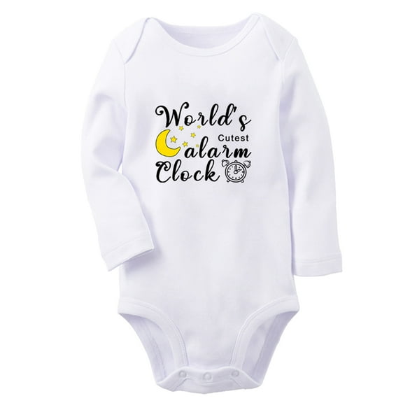 World's Cutest Alarm Clock Funny Rompers, Newborn Baby Unisex Bodysuits, Infant Jumpsuits, Toddler 0-12 Months Kids Long Sleeves Oufits (White, 6-12 Months)