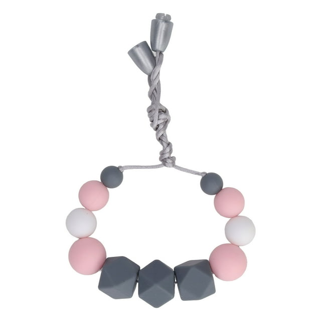 Collar de dentición para bebés Ticfox masticable con cuentas de Silicona suave color rosa