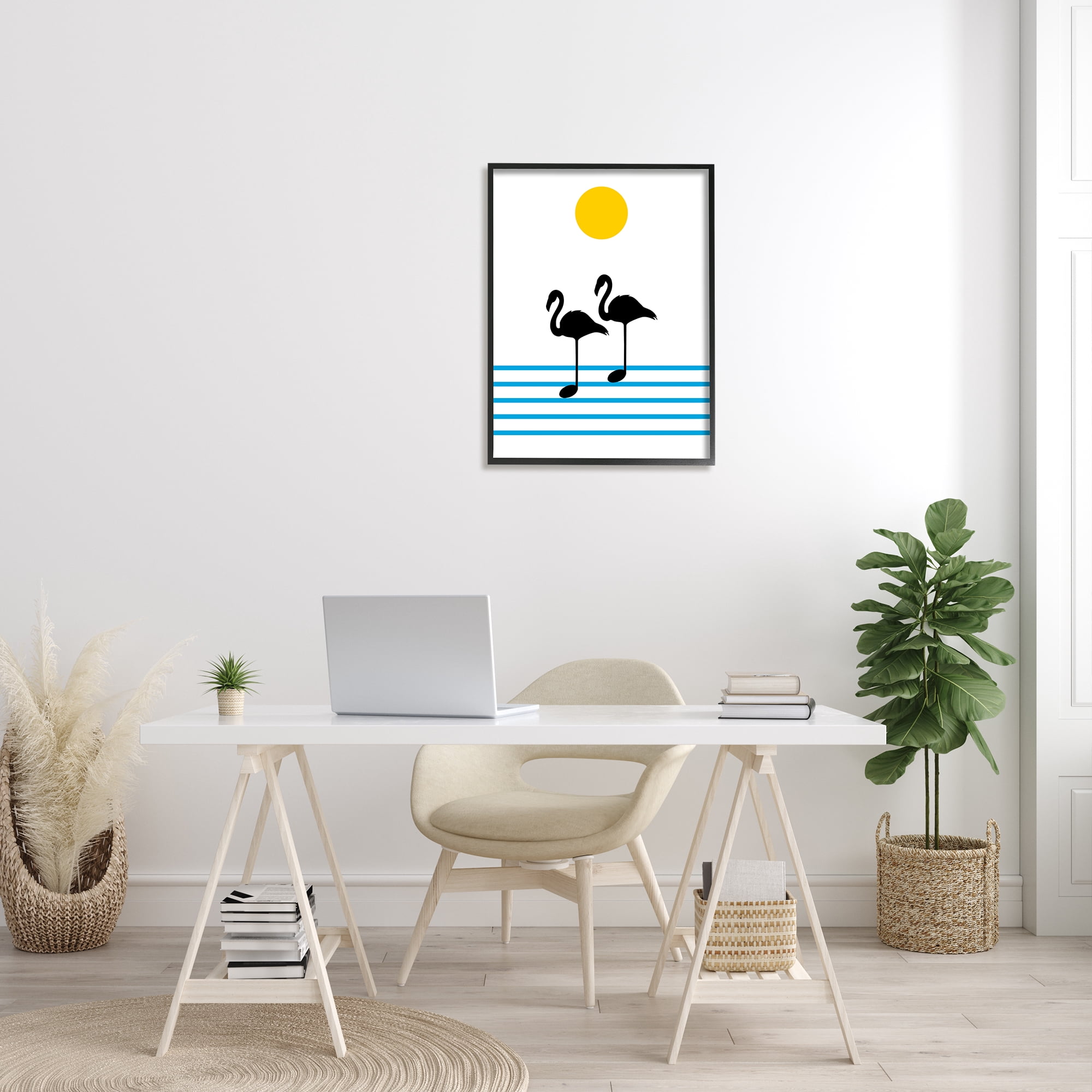 Stupell Industries Morning Sound Flamingo Silhouettes Music Chart Abstraction Beauty & Fashion Painting Black Framed Art Print Wall Art, 24 x 30