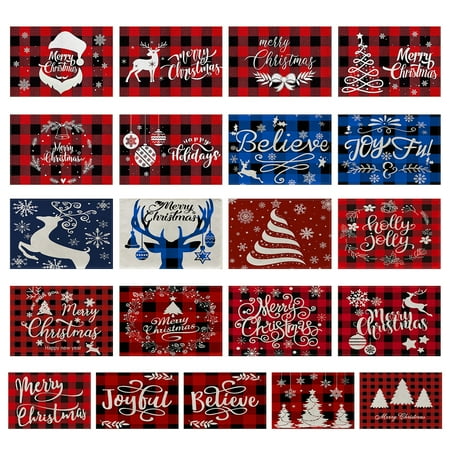 

UDIYO 6pcs Christmas Red Plaid Elk Christmas Tree Snowflake Placemats Table Mat Red Black Lattice Texture Table mats Placemats Heat-resistant Stain Resistant Washable for Kitchen Dining Decoration