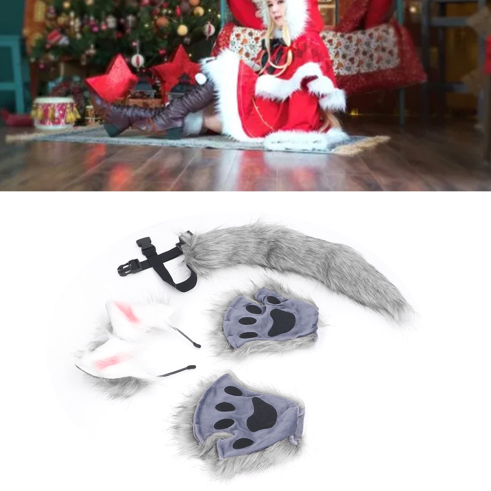 Kit De Disfraz De Gato - Orejas, Cola Y Gargantilla Con Campana | Piel Sintética Para Cosplay, Halloween Y Fiestas