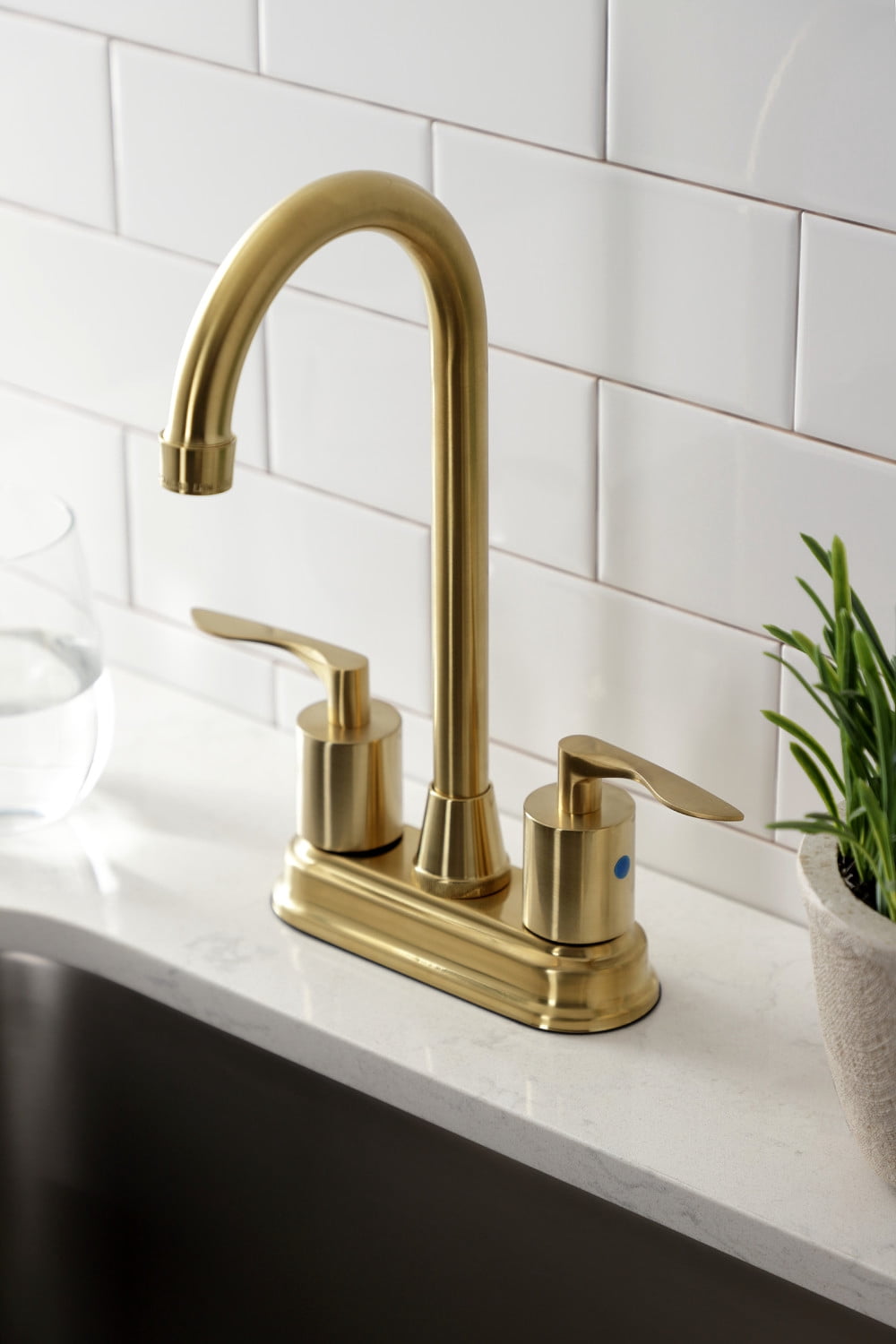 Kingston Brass KB8497SVL Two-Handle 2-Hole Deck Mount Bar Faucet in Brushed Brass