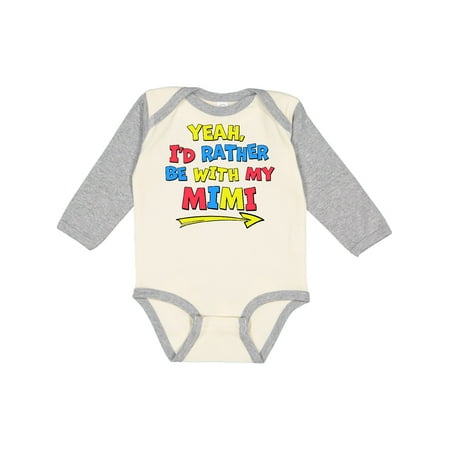 

Inktastic Yeah I d Rather be with My Mimi in Red Yellow and Blue Gift Baby Boy or Baby Girl Long Sleeve Bodysuit