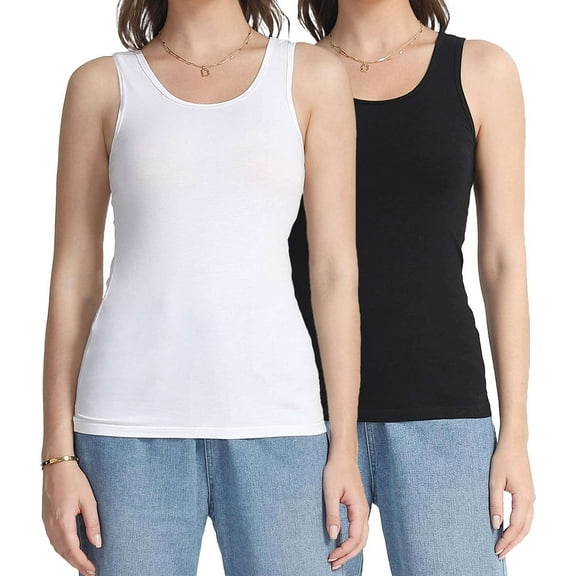 wirarpa Women's Tank Tops Cotton Undershirts Tanks Top Comfy Camis Base Layer 2-Pack
