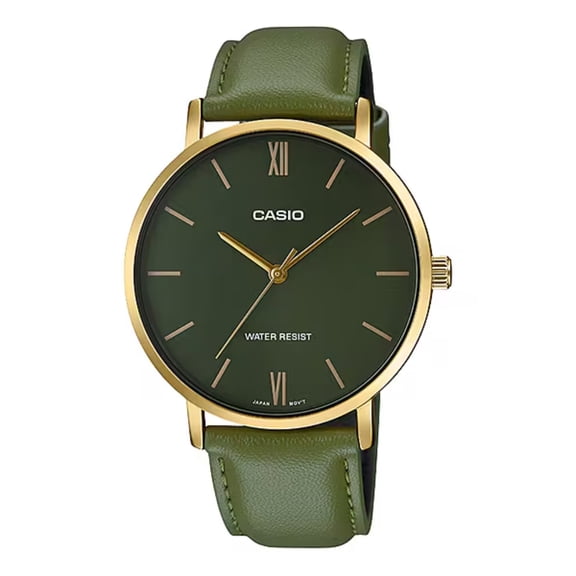 Casio Men’s Green Leather Analog Watch with Green Dial - MTP-VT01GL-3BUDF